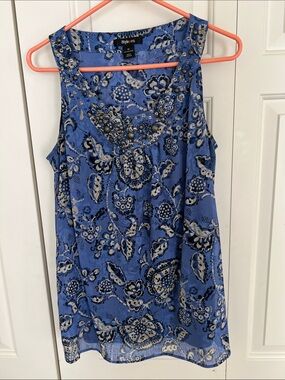 Style & Co. Blue Floral Beaded Sleeveless Top